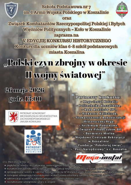 The 5th edition of the history contest "Polish Military Action During World War II" for 6th–8th grade students at elementary schools in the city of Koszalin.