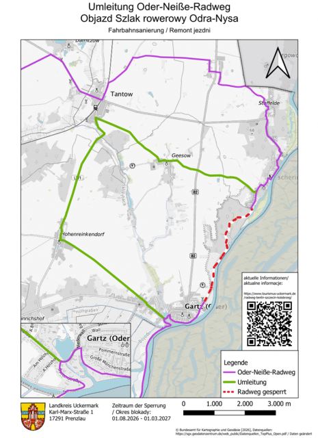 Closure of the Oder-Neisse Trail between Gartz and Mescherin