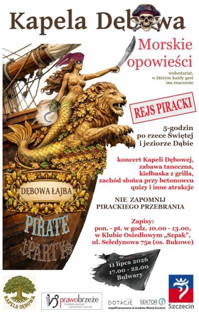Rejs piracki  po Odrze, Świętej i jeziorze Dąbie!