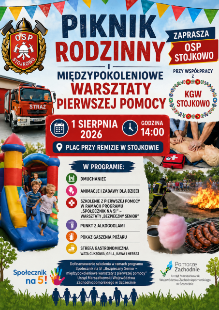 Bezpieczny Senior – międzypokoleniowe warsztaty pierwszej pomocy w Stojkowie w ramach programu Społecznik oraz PIKNIK RODZINNY KGW STOJKOWO