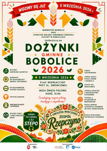 ???????? DOŻYNKI GMINNE 2026 – ŚWIĘTO PLONÓW W BOBOLICACH! ????????