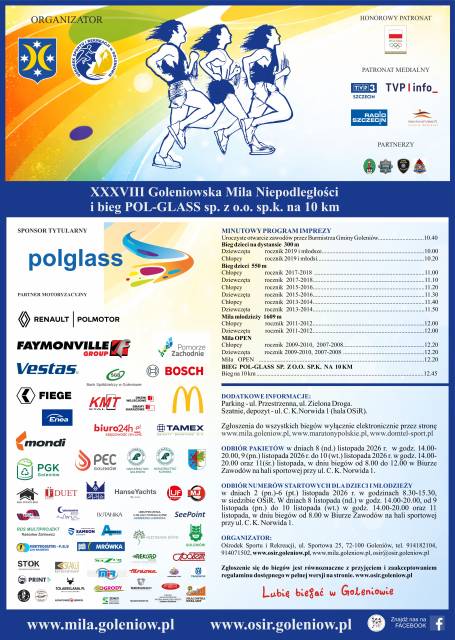  XXXVIII Goleniowska Mili Niepodległości i bieg POL-GLASS sp. z o.o. sp. k. na 10 km